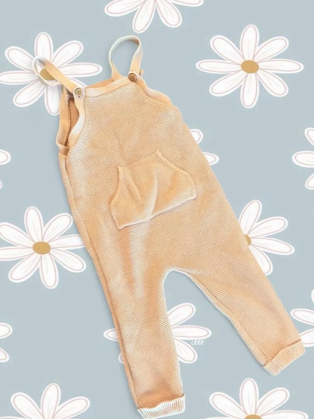 Organic Carter's Beige Knit Strap Overalls